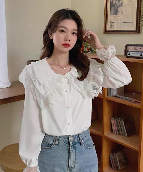 「shopnikoniko」 長袖ブラウス フリー ホワイト レディース_画像3