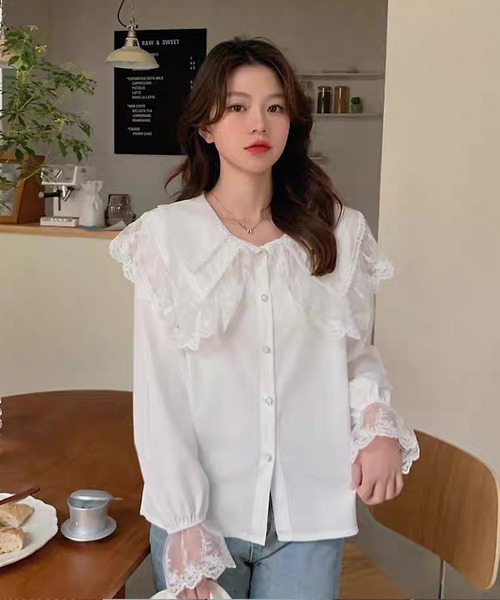 「shopnikoniko」 長袖ブラウス フリー ホワイト レディース_画像4