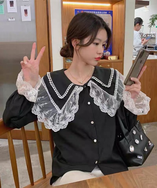 「shopnikoniko」 長袖ブラウス フリー ホワイト レディース_画像6