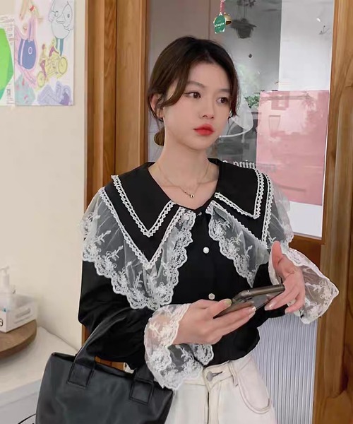 「shopnikoniko」 長袖ブラウス フリー ホワイト レディース_画像7