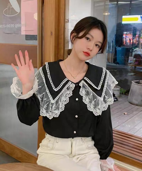 「shopnikoniko」 長袖ブラウス フリー ホワイト レディース_画像8
