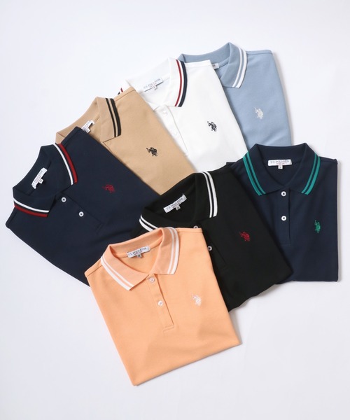「U.S. POLO ASSN.」 半袖ポロシャツ L ネイビー レディース_画像2