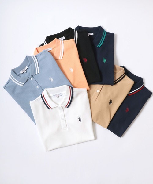 「U.S. POLO ASSN.」 半袖ポロシャツ L ネイビー レディース_画像3