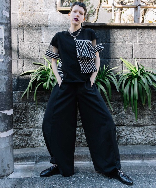 「MARECHAL TERRE」 半袖カットソー MEDIUM ブラック×ホワイト レディース_画像4