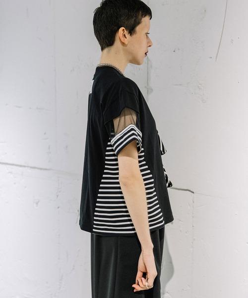 「MARECHAL TERRE」 半袖カットソー MEDIUM ブラック×ホワイト レディース_画像8