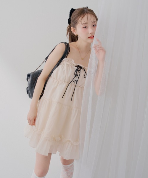 「continuer de NICE CLAUP」 キャミソールワンピース FREE ベージュ レディース_画像2