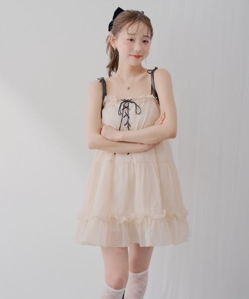 「continuer de NICE CLAUP」 キャミソールワンピース FREE ベージュ レディース_画像4