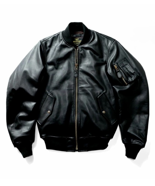 HOUSTON／ヒューストン／MA-1／シープレザー／ブラック／L HOUSTON（ヒューストン） ma1 ma-1 HOUSTON SHEEP LEATHER MA-1 FLIGHT