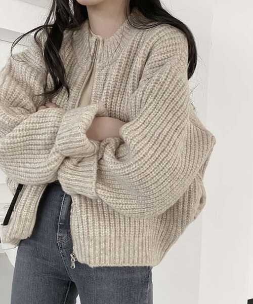 Girly Doll（ガーリードール） カーディガン リブ編みゆったりジップ