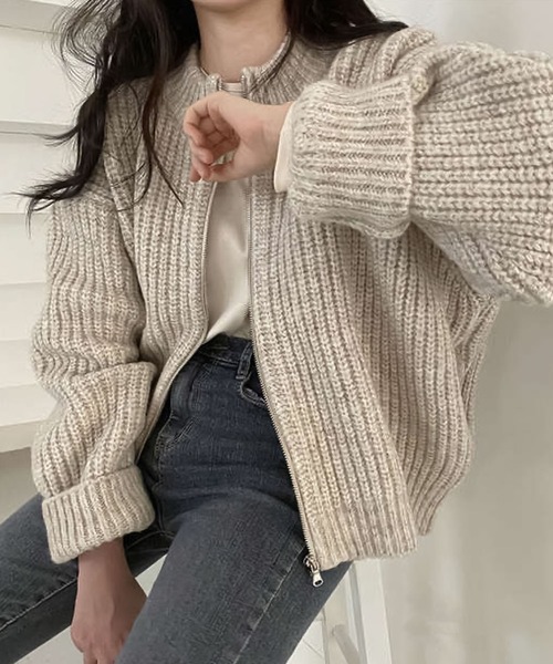 Girly Doll（ガーリードール） カーディガン リブ編みゆったりジップ