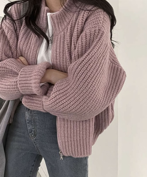Girly Doll（ガーリードール） カーディガン リブ編みゆったりジップ