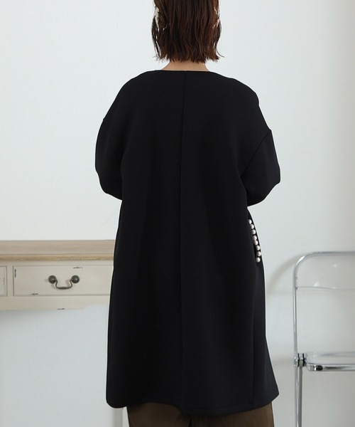 ElegChic ジャケット テーラードジャケット パールデザインノーカラー