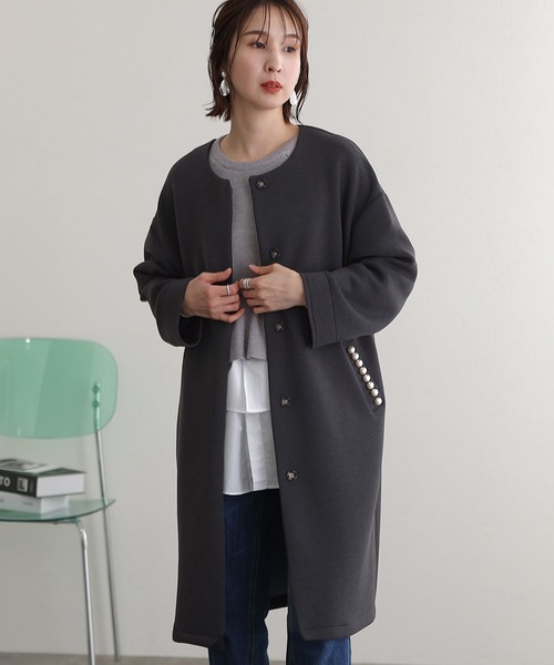 ElegChic ジャケット テーラードジャケット パールデザインノーカラー