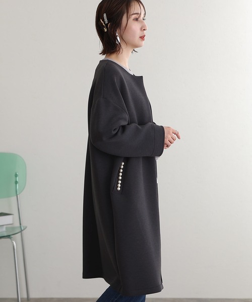 ElegChic ジャケット テーラードジャケット パールデザインノーカラー