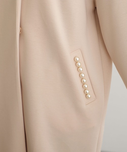 ElegChic ジャケット テーラードジャケット パールデザインノーカラー