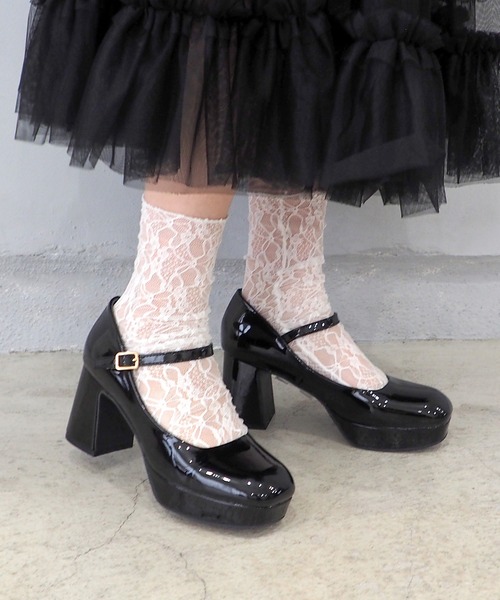 MIUMIU チャンキーヒール パンプス 厚底 厚底チュールレースチャンキーヒールパンプス（パンプス