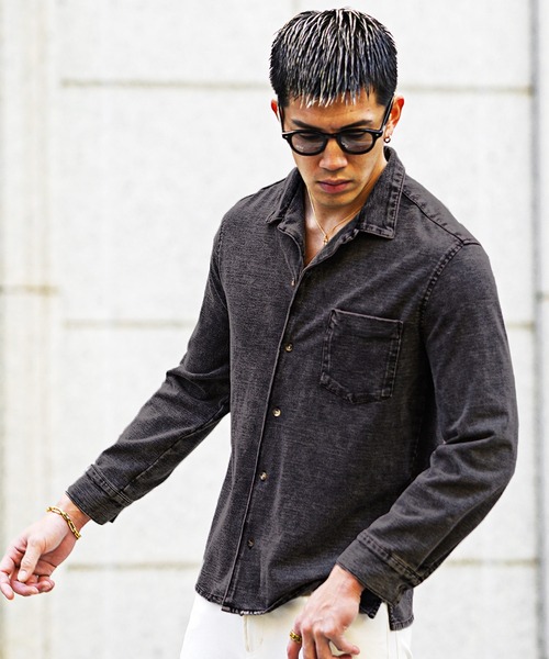 SOMEDIFF（サムディフ） シャツ 「SOMEDIFF」開襟カットデニムシャツ