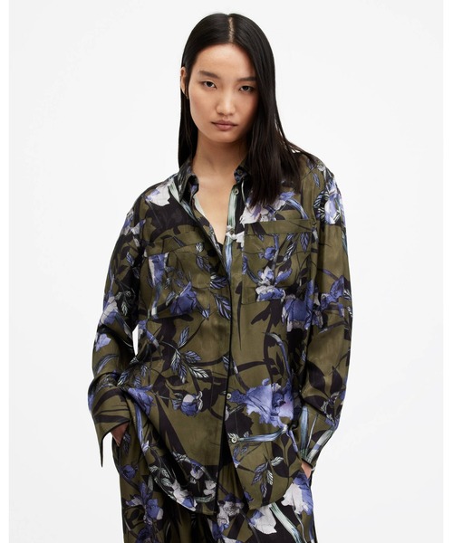ALLSAINTS シアーな生地にフラワープリントロングスリーブシャツ美品 ALLSAINTS ブラウス シャツ EVE FLORAL PRINT SHIRT