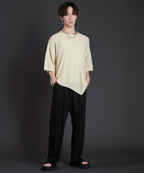 NO ID. tシャツ アシンメトリーレイヤードシアーニットPO(プル