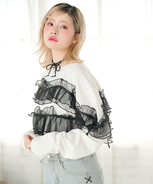 チュールフリルロングTシャツ チュールフリル 長袖Tシャツ / any FAM KIDS | ファッション通販