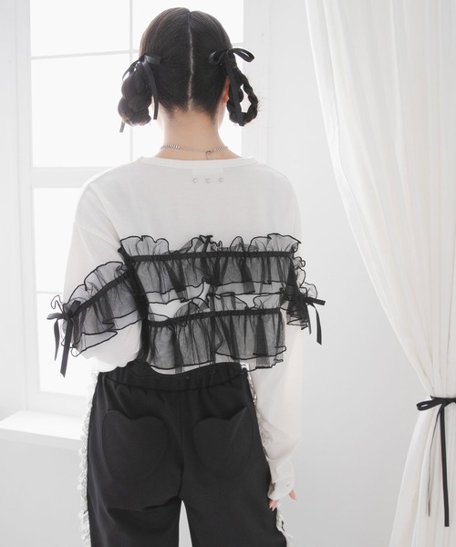 DearMyLoveRose tシャツ チュールフリルリボンクロップドロンT
