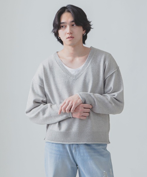 ZIP FIVE -White Line- セーター ニット 「White Line」 杢 V