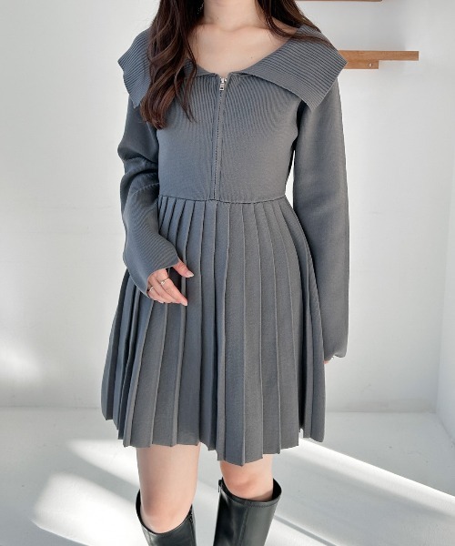 Heather ワンピース ZIPプリーツニットミニワンピース 286158
