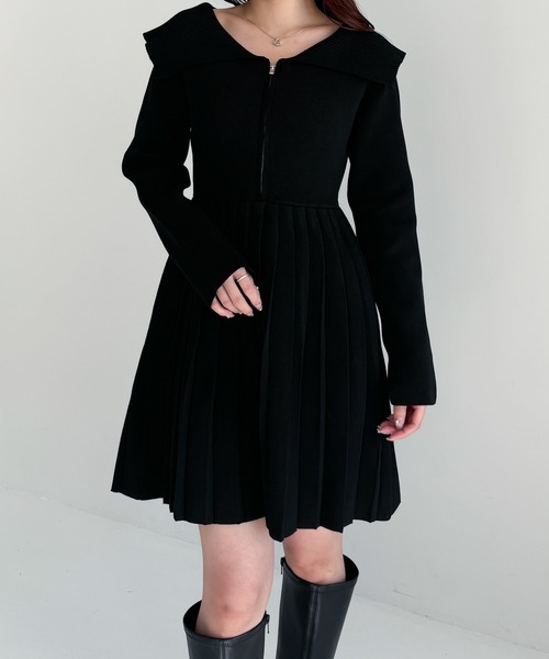 Heather（ヘザー） ワンピース ZIPプリーツニットミニワンピース