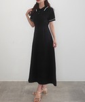 ワンピース 半袖 薄手配色ラインポロニットワン...の詳細画像2