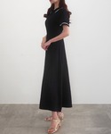 ワンピース 半袖 薄手配色ラインポロニットワン...の詳細画像3