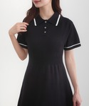 ワンピース 半袖 薄手配色ラインポロニットワン...の詳細画像4