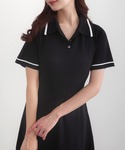 ワンピース 半袖 薄手配色ラインポロニットワン...の詳細画像5