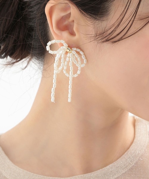 CALIN STANDARD ピアス 金属アレルギー対応「ecru」 パールリボン