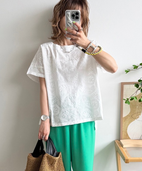 ブラウス シャツ ペイズリー刺繍ブラウス レディース antiqua ブラウス シャツ ペイズリー刺繍ブラウス レディース