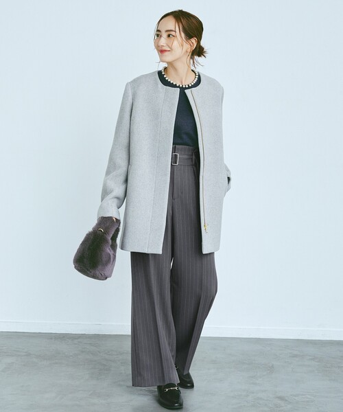 「OPAQUE.CLIP」 ノーカラーコート 38 グレー レディース_画像3