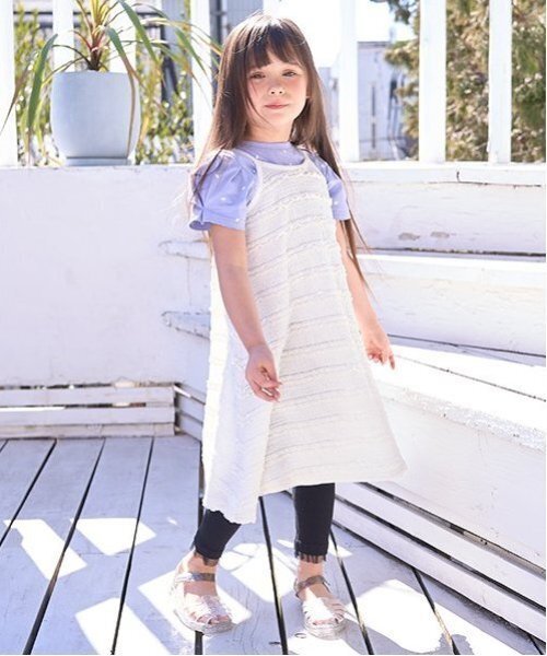 ワンピース フリルニットレースキャミワンピース「子供服」「キッズ