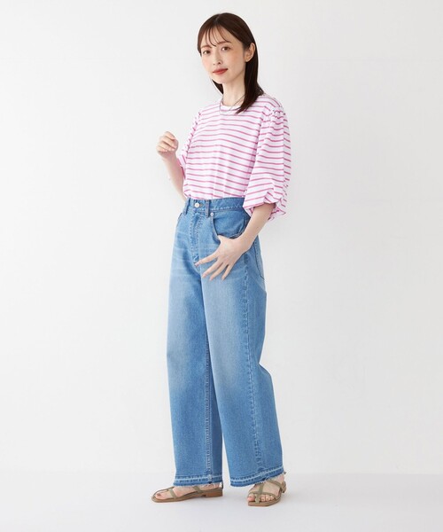 美品♪ビアズリー ギャザースリーブオーバーブラウス ゆったり バンド 