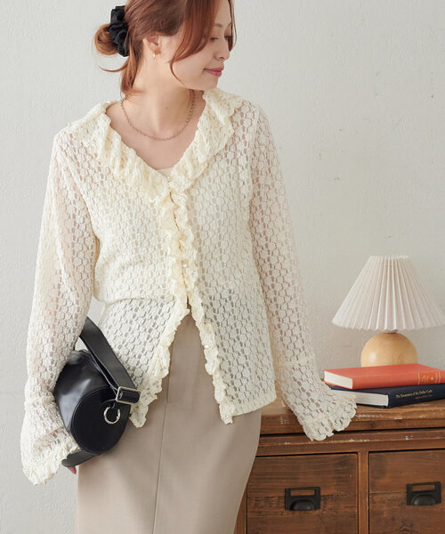 美品¥52,800♡Rene ティアードフリルロングカーディガン(３８Ｌ) apres jour カーディガン フリルレースカーディガン レディース