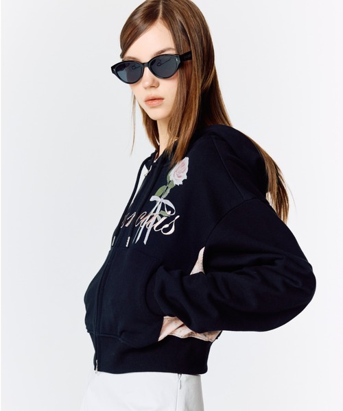 パーカー L15 ROSE CROP HOOD ZIP-UP レディース