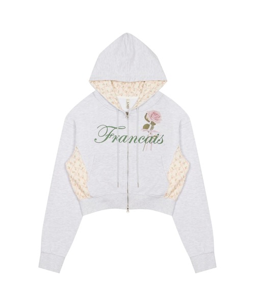 カシミア100% 編み込みデザインパーカー 新品LUYUAN ROSE LARTIGENT（ラーティゼン） パーカー L15 ROSE CROP HOOD ZIP-UP