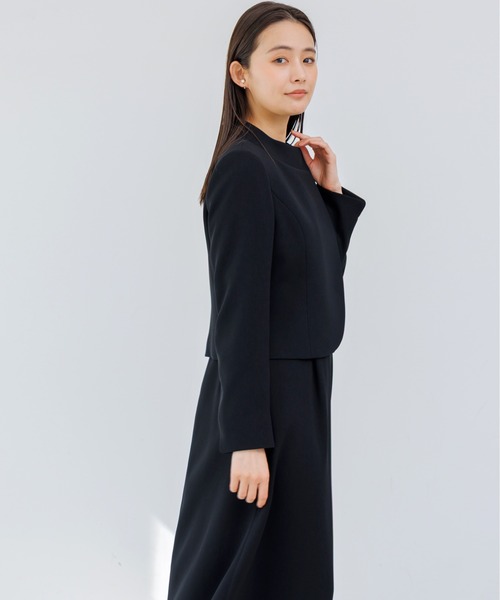セレモニースーツ セットアップ 卒園式 卒業式 「前開き」ロールカラージャケット＆セミフレアワンピース/喪服・礼服/ブラックフォーマルスーツセットの画像