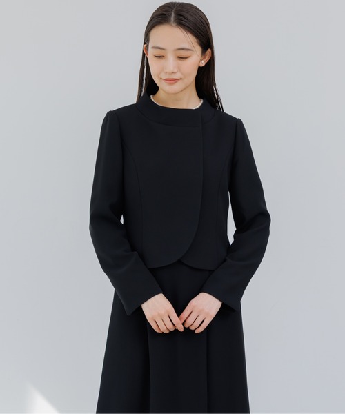 セレモニースーツ セットアップ 卒園式 卒業式 「前開き」ロールカラージャケット＆セミフレアワンピース/喪服・礼服/ブラックフォーマルスーツセットの画像