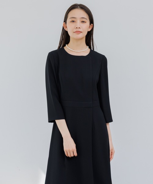 セレモニースーツ セットアップ 卒園式 卒業式 「前開き」ロールカラージャケット＆セミフレアワンピース/喪服・礼服/ブラックフォーマルスーツセットの画像