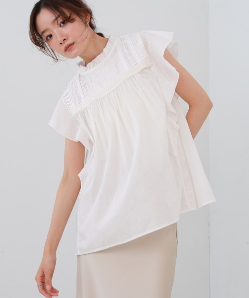 BAB（バブ） ブラウス シャツ キャンブリックボイルピンタックフリル