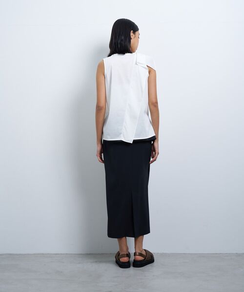 LANVIN en Bleu tシャツ ドレープノースリーブカットソー レディース