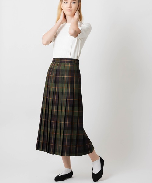 最終価格！美品O'NEIL OF DUBLIN チェックプリーツスカートグリーン O'NEIL of DUBLIN（オニールオブダブリン） プリーツスカート 8 カーキ