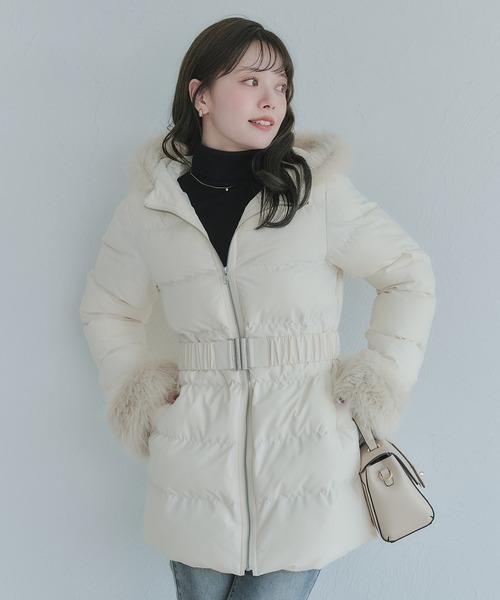 fupel コート アウター Mid-length padded fur coat / ミドル丈中綿