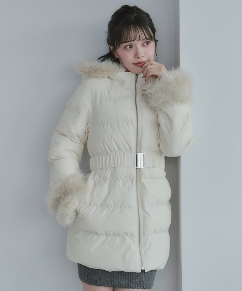 fupel コート アウター Mid-length padded fur coat / ミドル丈中綿