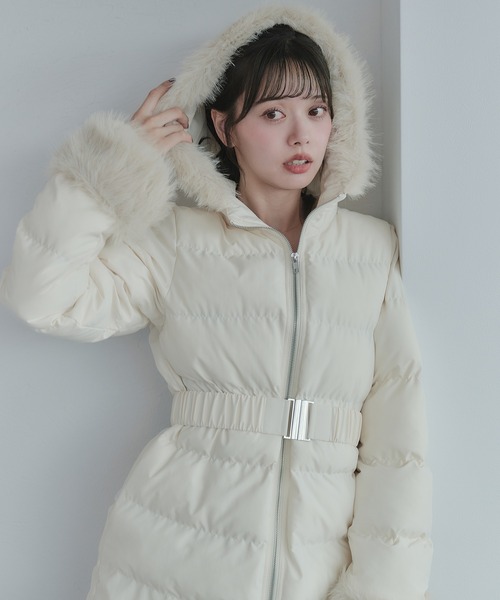 fupel コート アウター Mid-length padded fur coat / ミドル丈中綿