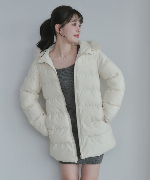fupel コート アウター Mid-length padded fur coat / ミドル丈中綿